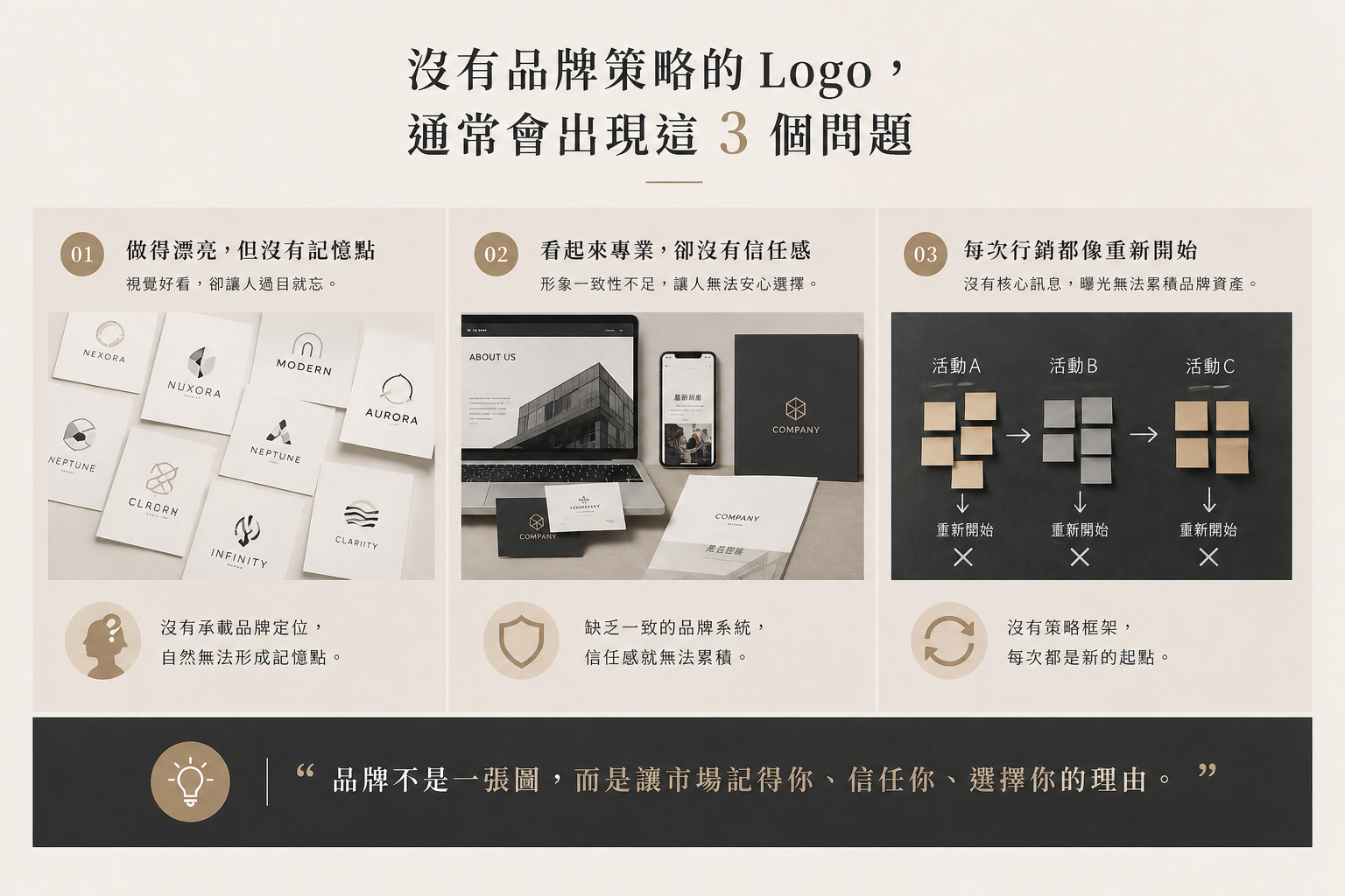 沒有品牌策略的LOGO通常都會碰到三大問題
